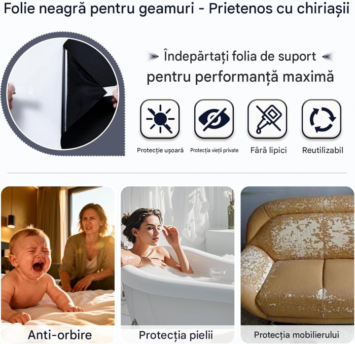 Folie autoadeziva neagra pentru confidentialitate ferestre , blocant UV 44.5x400 cm [7]