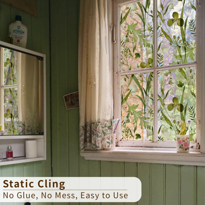 Folie autoadeziva blurata pentru confidentialitate ferestre , blocant UV 43x300 cm flori verzi [6]