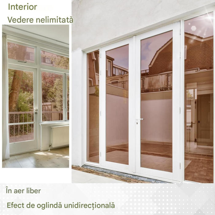 Folie autoadeziva oglinda pentru confidentialitate ferestre , blocant UV, maro/argintiu 44.5x200 cm [4]