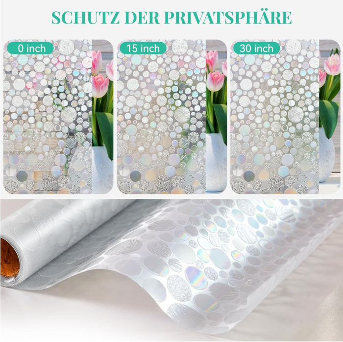 Folie autoadeziva opaca de protecție solară si confidențialitate, Anti-UV, 45 x 200 cm 3D, curcubeu [8]