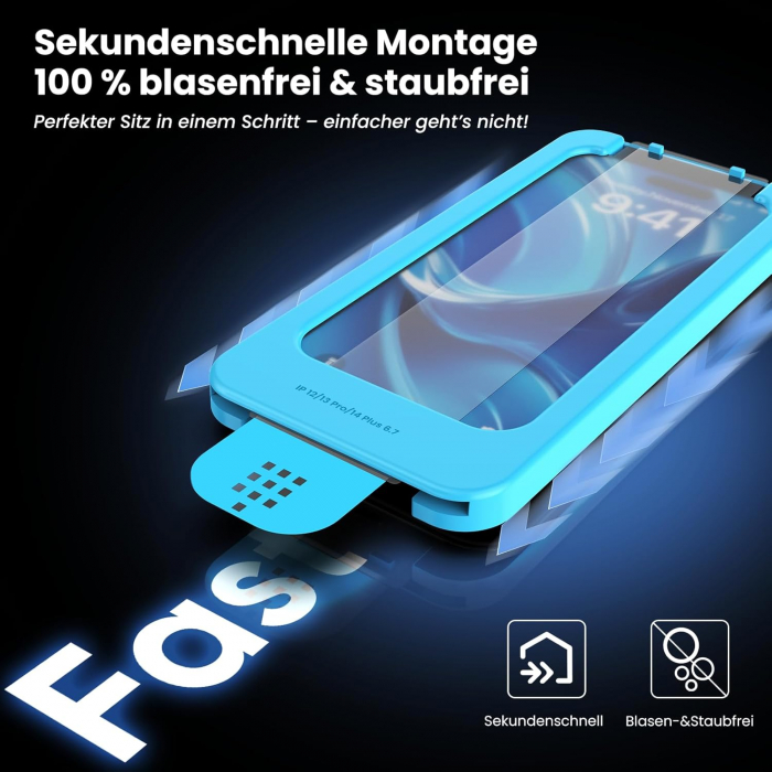 Folie de ecran pentru iPhone 13 Pro Max/14 Plus, sticlă securizată militară indestructibilă 9H+, 100% fără praf și bule [3]
