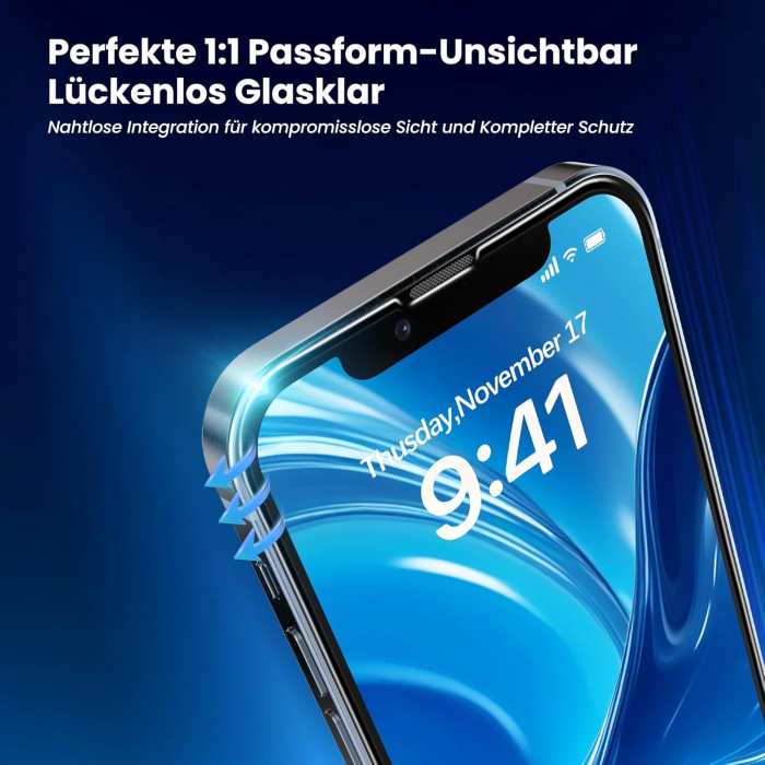Folie de ecran pentru iPhone 13 Pro Max/14 Plus, sticlă securizată militară indestructibilă 9H+, 100% fără praf și bule [6]