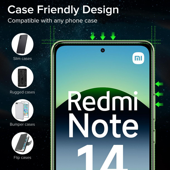 Folii de ecran compatibila cu Xiaomi Redmi Note 14 4G (nu pentru Xiaomi Redmi Note 14 5G) set de 2 bucati [5]