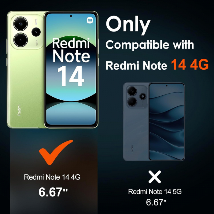 Folii de ecran compatibila cu Xiaomi Redmi Note 14 4G (nu pentru Xiaomi Redmi Note 14 5G) set de 2 bucati [2]
