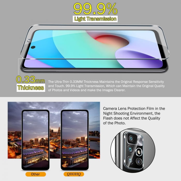 Folii de ecran compatibil cu Xiaomi Redmi 10, (No Redmi Note 10) duritate 9H, transparent set de 3 [4]