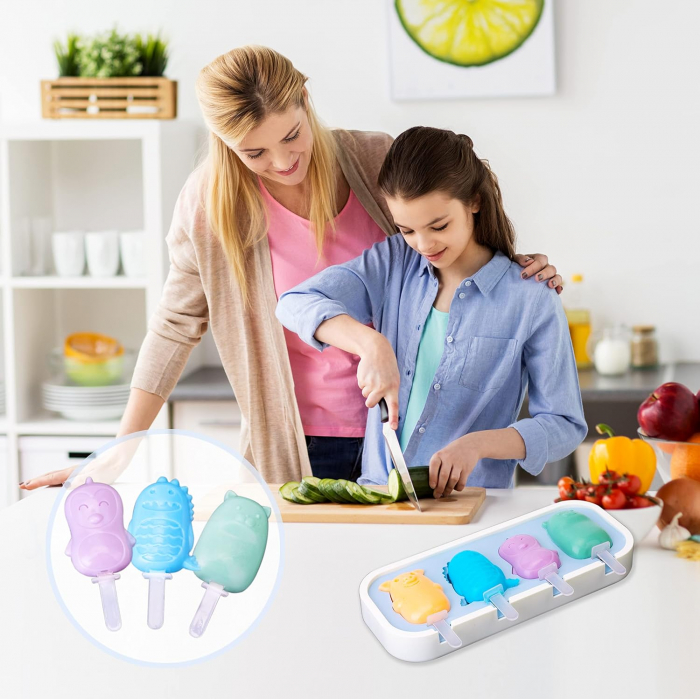 Forme de ingheață din silicon, multicolore, 18 compartimente cu suporturi reutilizabile [7]
