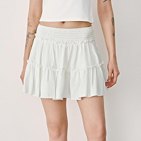 Fusta alba plisata, evazata pentru femei, talie elastica, XL [2]