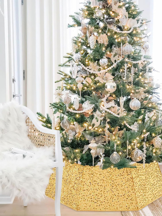 Fusta aurie cu paiete, diametru 80 cm, pentru pom sarbatori [4]