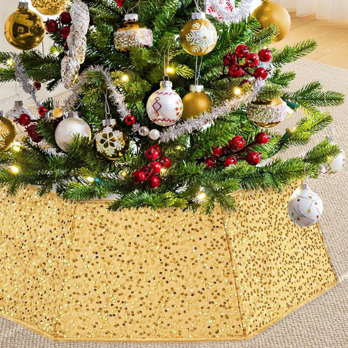 Fusta aurie cu paiete, diametru 80 cm, pentru pom sarbatori [5]