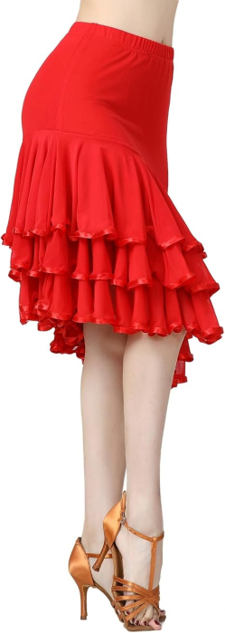 Fustă rosie de Dans Damă Ballroom și Latin, Talia Elastică 62-107 cm, Lungime 67 cm, Croi Evazat, pentru Waltz, Tango, Foxtrot [5]