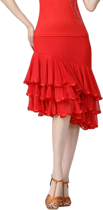Fustă rosie de Dans Damă Ballroom și Latin, Talia Elastică 62-107 cm, Lungime 67 cm, Croi Evazat, pentru Waltz, Tango, Foxtrot [6]