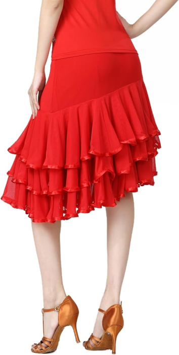 Fustă rosie de Dans Damă Ballroom și Latin, Talia Elastică 62-107 cm, Lungime 67 cm, Croi Evazat, pentru Waltz, Tango, Foxtrot [7]