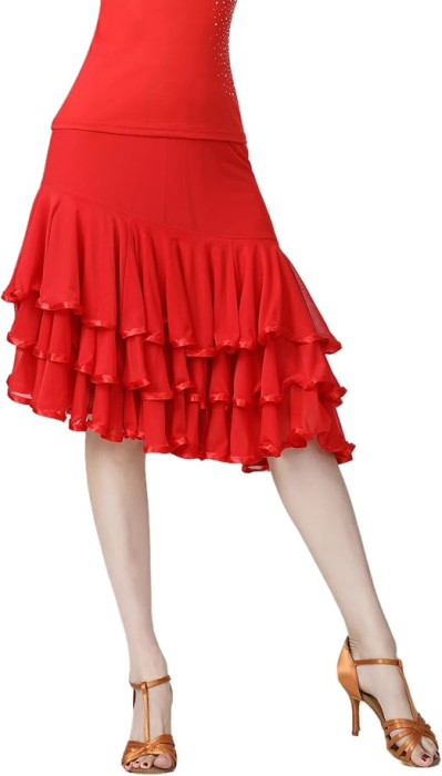 Fustă rosie de Dans Damă Ballroom și Latin, Talia Elastică 62-107 cm, Lungime 67 cm, Croi Evazat, pentru Waltz, Tango, Foxtrot [3]