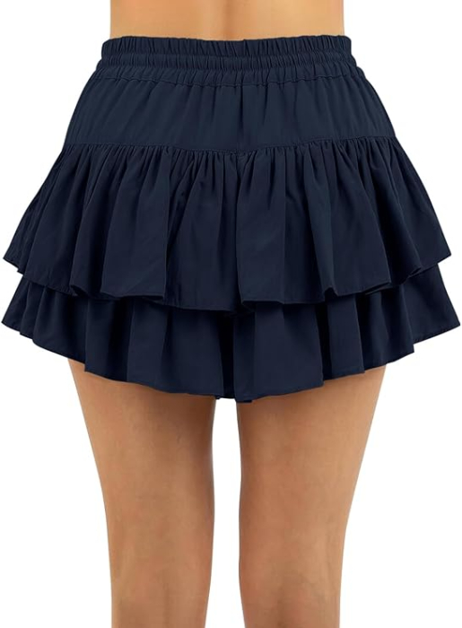 Fusta sport plisata, evazata pentru femei, talie elastica, albastra L [4]