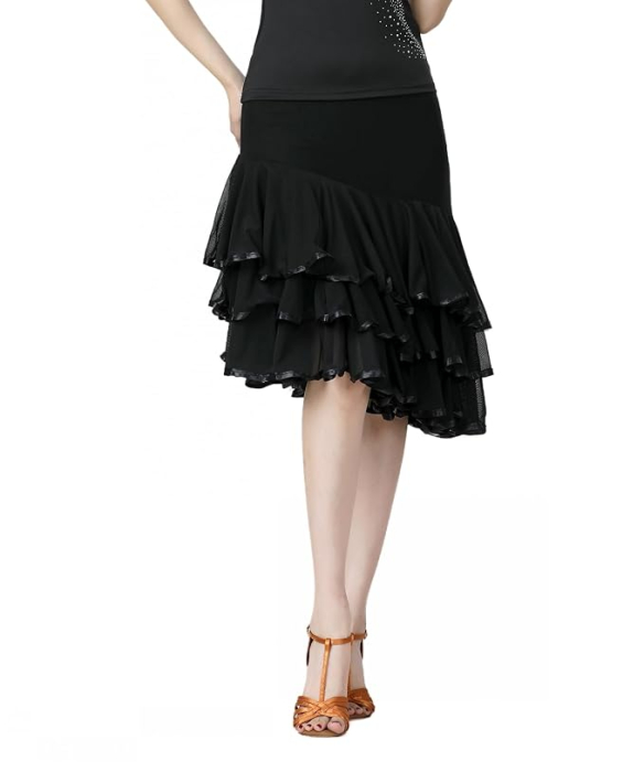 Fustă neagra de Dans Damă Ballroom și Latin, Talia Elastică 62-107 cm, Lungime 67 cm, Croi Evazat, pentru Waltz, Tango, Foxtrot [5]