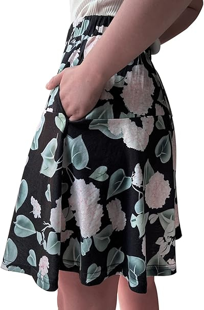 Fusta scurta cu pantaloni pentru femei, casual, neagra cu flori L [4]