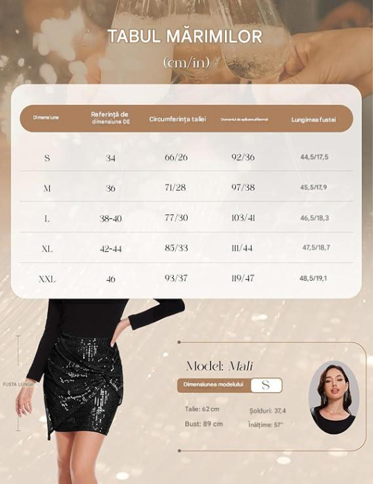 Fusta eleganta scurta pentru femei, crem acoperita cu paiete 2XL [7]