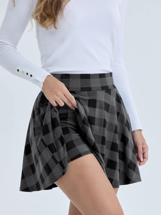 Fusta scurta pentru femei, casual, carouri, gri, negru XXL [4]