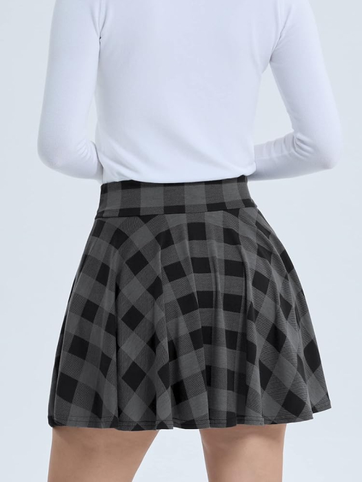 Fusta scurta pentru femei, casual, carouri, gri, negru XXL [5]