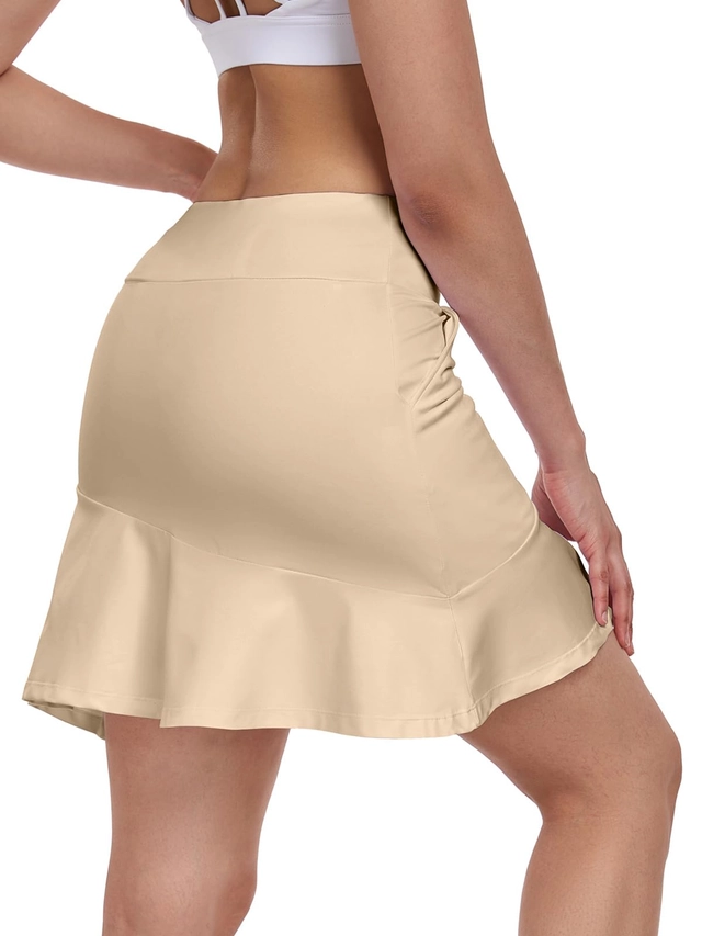 Fusta sport elastica cu pantaloni scurti, talie inalta, bej  XS [2]