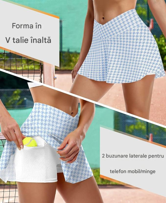 Fusta sport elastica cu pantaloni scurti, talie inalta, alb/albastru XL [4]