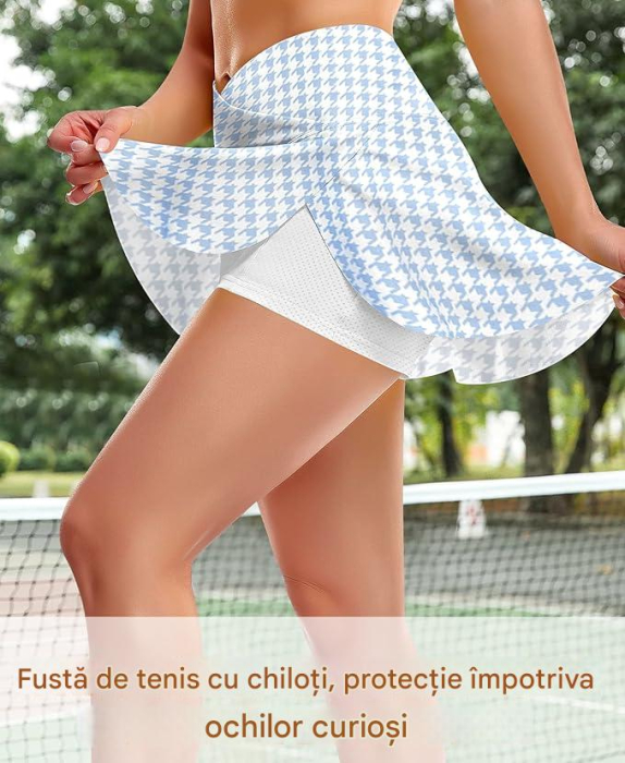 Fusta sport elastica cu pantaloni scurti, talie inalta, alb/albastru XL [3]