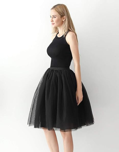 Fusta vaporoasa din dantela neagra cu talie elastica 65-85 cm, lungime 65 cm [3]