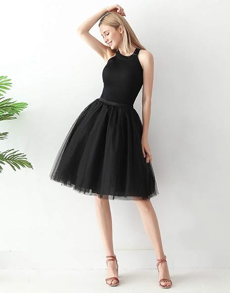 Fusta vaporoasa din dantela neagra cu talie elastica 65-85 cm, lungime 65 cm [5]
