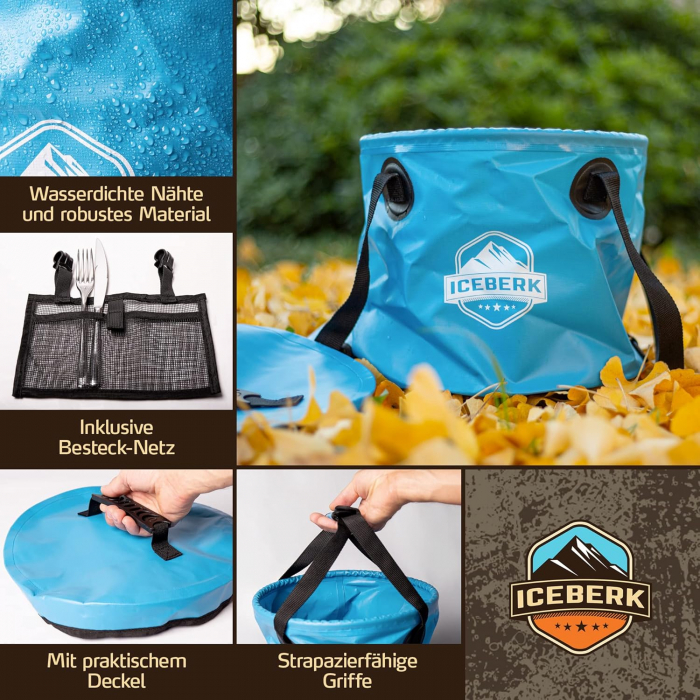 Galeata albastra pliabila cu capac si manere pentru camping 15L [3]