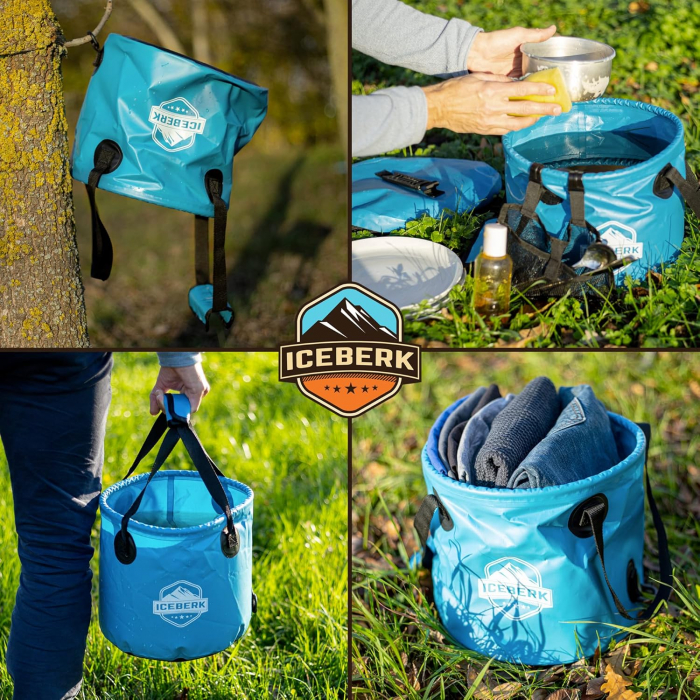 Galeata albastra pliabila cu capac si manere pentru camping 15L [4]