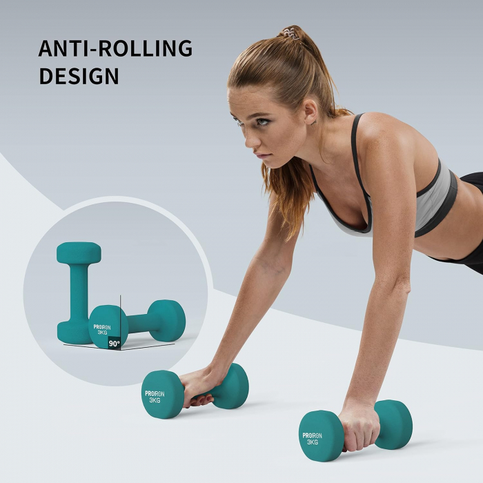 Gantere din neopren cu suport de-sustinere, Set de 6 gantere roz,verde,verde închis 2x1 kg,2x2 kg, 2x3 kg [4]