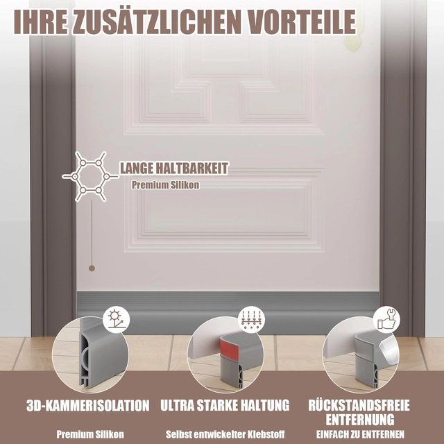 Garnitura siliconica autoadeziva pentru etansare usa-podea, Gri 1 M [3]