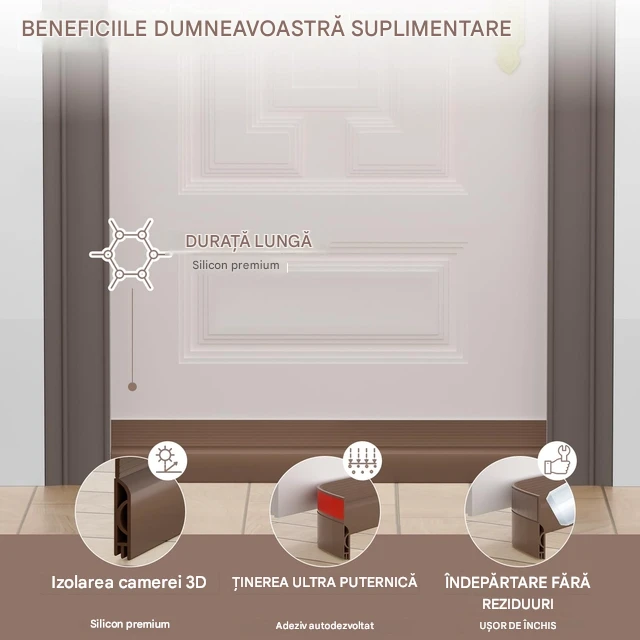 Garnitura siliconica autoadeziva pentru etansare usa-podea, Maro 1 M [3]