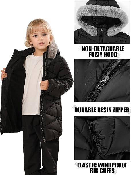 Geaca neagra de iarna pentru fete, cu gluga, captusita, 10 ani, 140 cm [6]