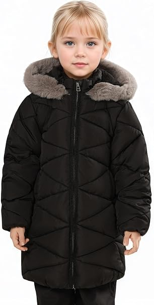 Geaca neagra de iarna pentru fete, cu gluga, captusita, 10 ani, 140 cm [2]