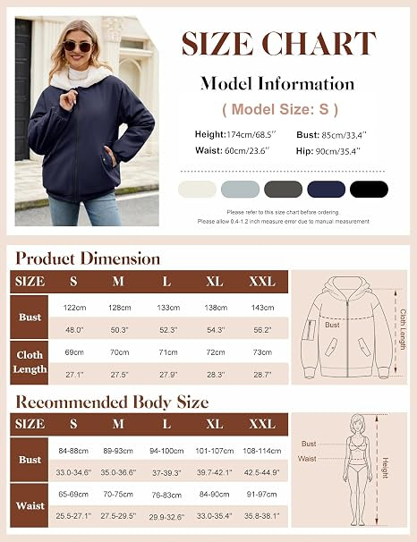 Geacă alba Damă, de Iarnă, Reversibilă, Lungă, cu Glugă, Căptușeală Sherpa/Lână de Miel, Fermoar Dublu, 2 Buzunare, 2XL [6]