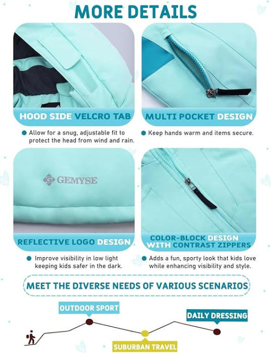 Geaca de iarna imblanita pentru copii, Albastru deschis 162-168 [6]