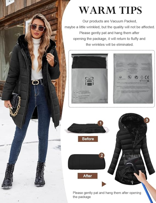 Geaca neagra de iarna imblanita pentru femei, 2XL [5]