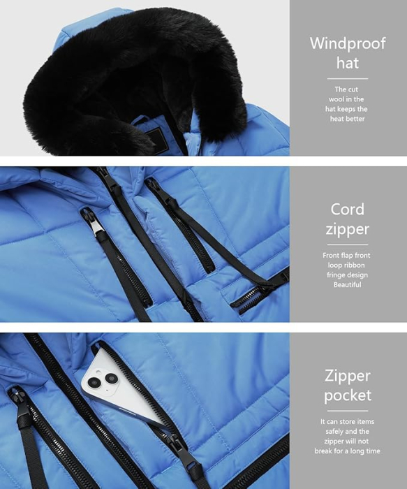 Geaca de iarna impermeabila imblanita pentru femei, albastru deschis XL [6]