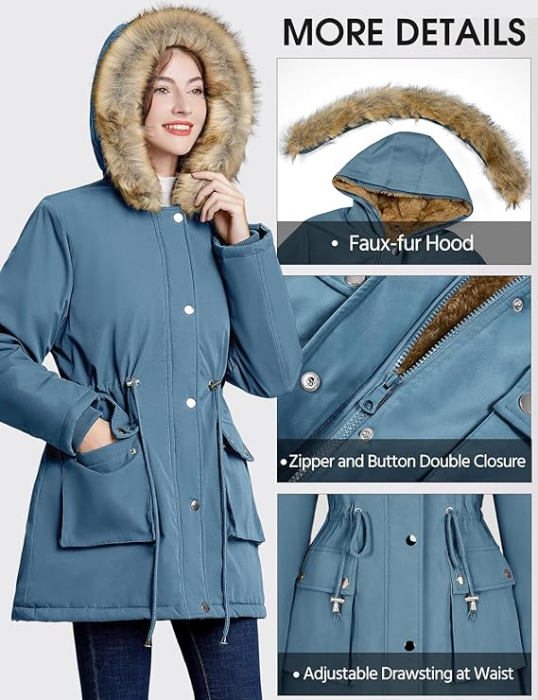 Geaca de iarna imblanita pentru femei, Albastra S [4]