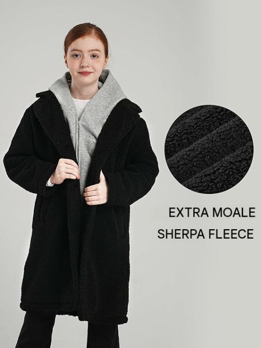 Palton de iarna din flee pentru fete, negru 128 cm [4]
