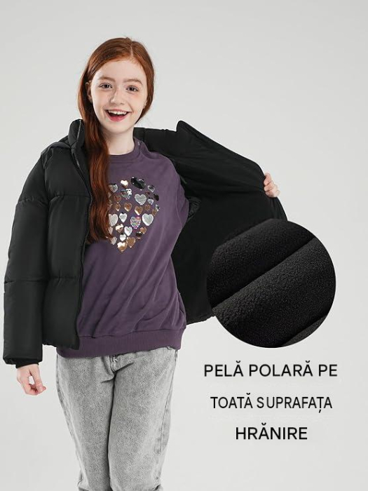 Geaca de iarna matlasata pentru fete, neagra 128 [4]