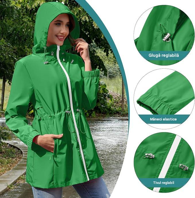 Geacă verde Damă PONCEAU, Jacheta Rezistentă la Apă și Vânt, cu Glugă, 100% Poliester, XL [3]
