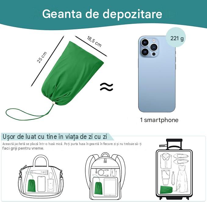 Geacă verde Damă PONCEAU, Jacheta Rezistentă la Apă și Vânt, cu Glugă, 100% Poliester, XL [5]