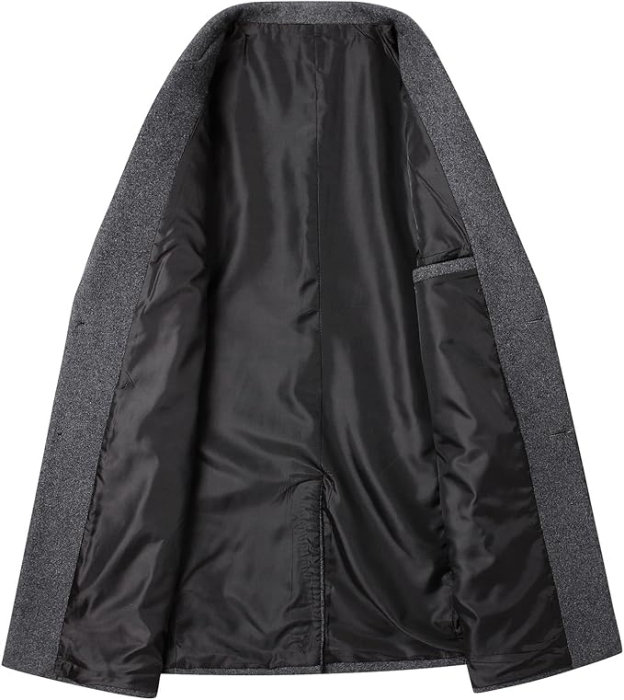 Palton lung bărbați slim fit lână cald business – Gri 2XL [3]