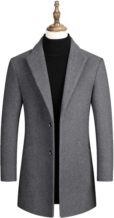 Palton lung bărbați slim fit lână cald business – Gri 2XL [4]