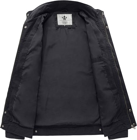 Geacă gri Militară Bărbați, Jacheta Căptușită, Windproof, Guler Înalt, 6 Buzunare, S [3]