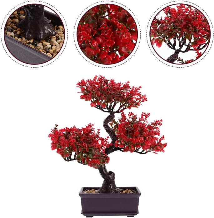 Bonsai mare artificial, in ghiveci, aspect rosiatic, 36x32 cm [5]