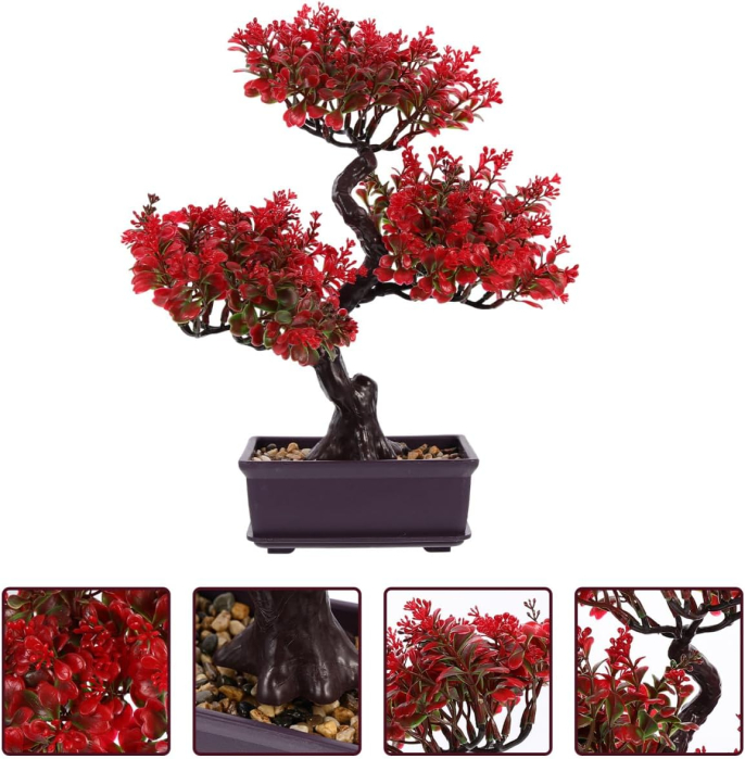 Bonsai mare artificial, in ghiveci, aspect rosiatic, 36x32 cm [3]