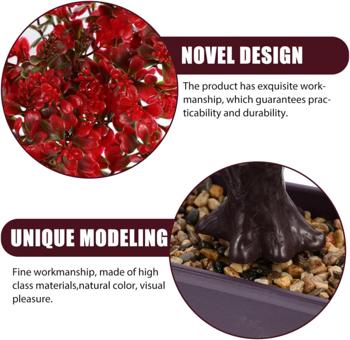 Bonsai mare artificial, in ghiveci, aspect rosiatic, 36x32 cm [4]